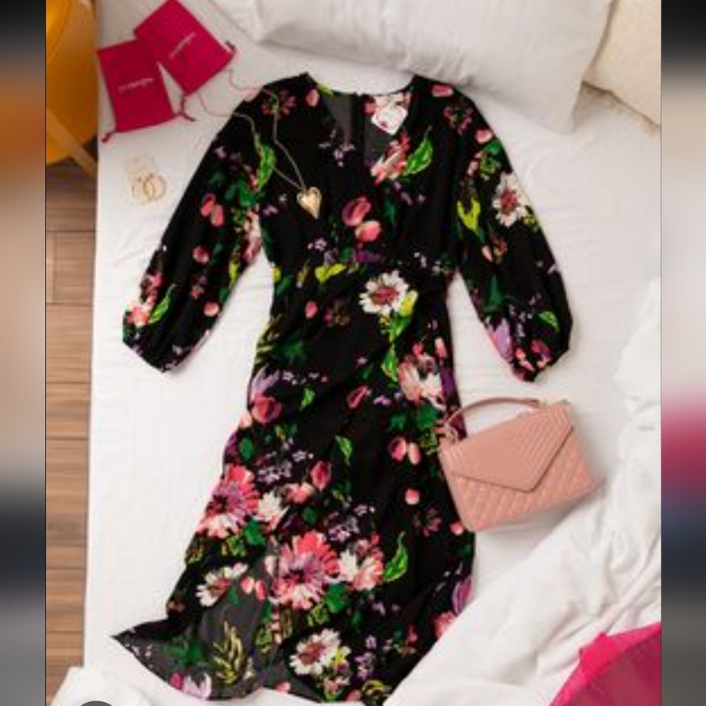 NWT Floral Black Crossed Dress